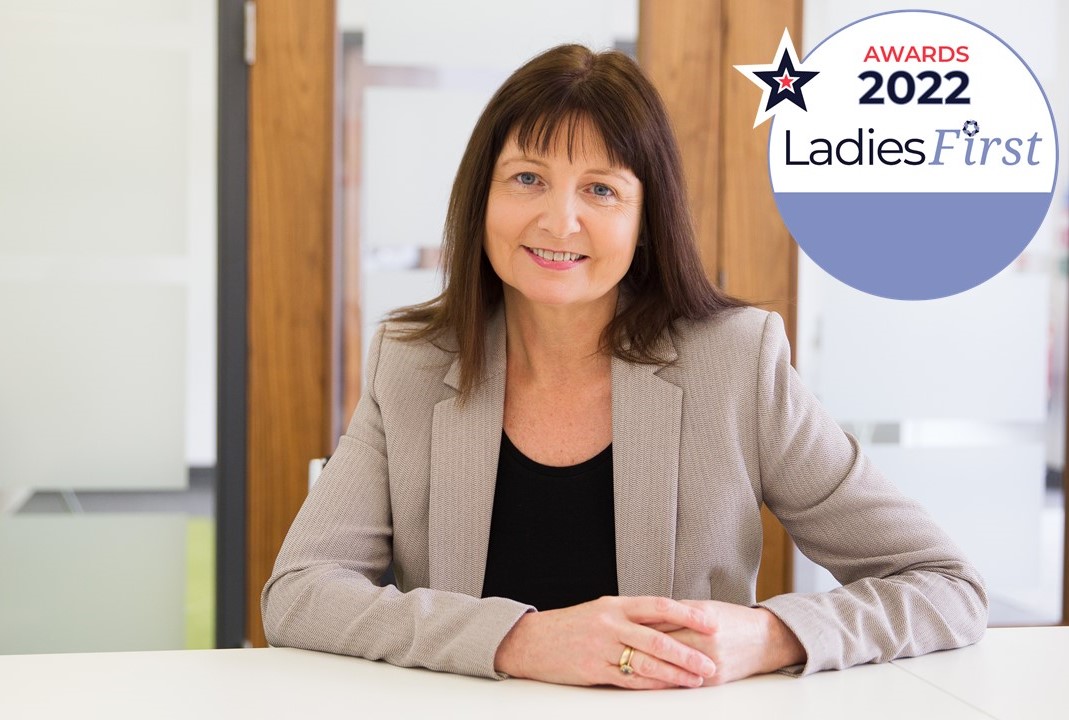 Tracey and logo Ladies First Professional Development Awards 2022, St Basils, Suited For Success, Tracey McAtamney
