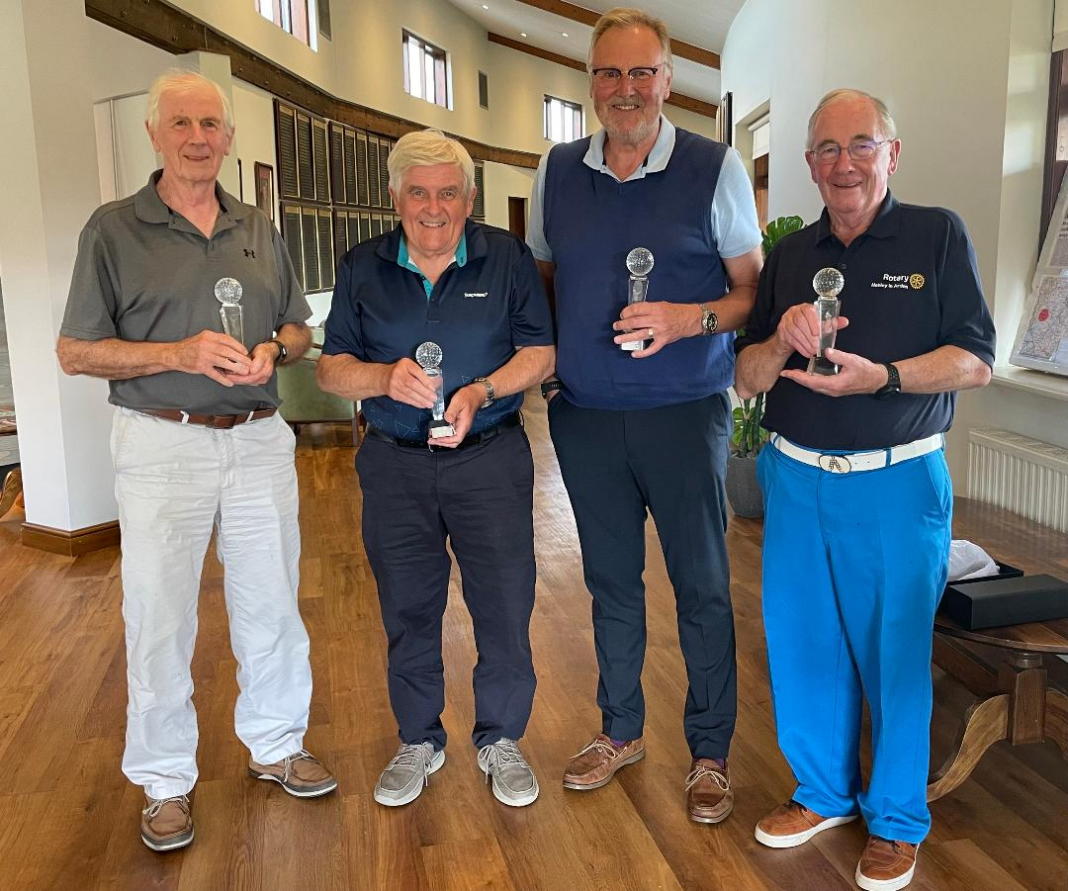 Winning team The Scramblers, from left, Brian Bailey, Eddie Jones, David Harvey and Jeff Masters Henley-in-Arden Rotary Club, Golf day, Myton Hospices, Shakespeare Hospice, Acorn's Children's Hospice