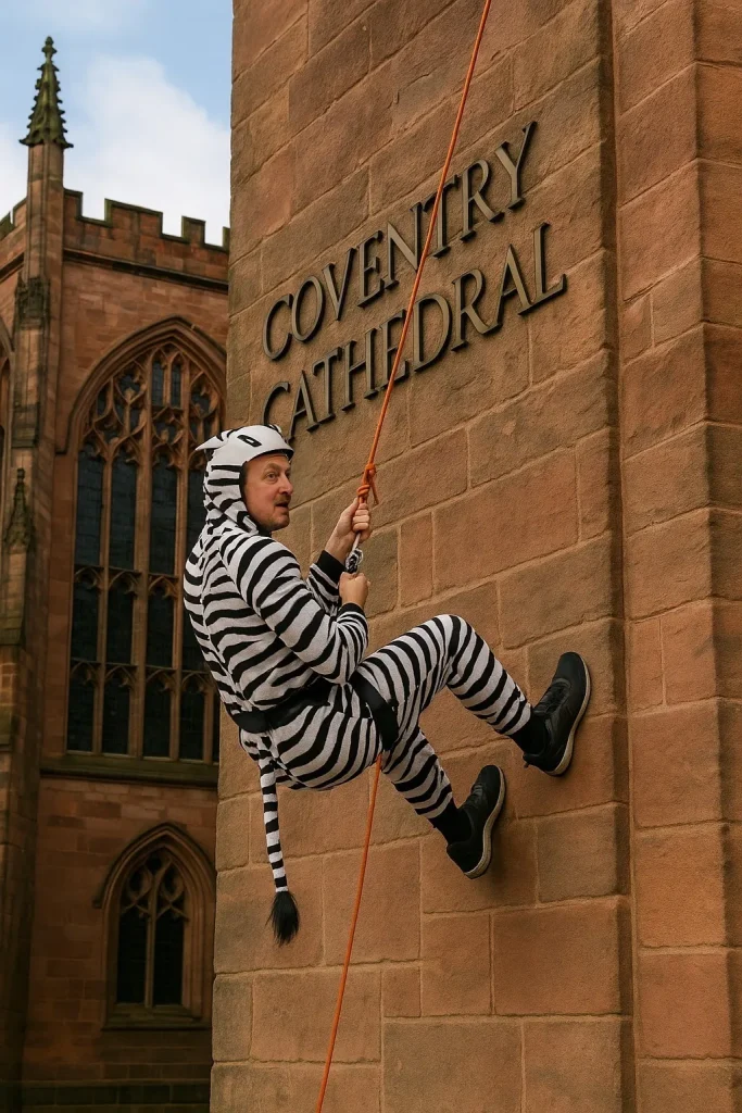 Coventry Cathedral, abseil, Coventry Foodbank, Feed The Hungry UK